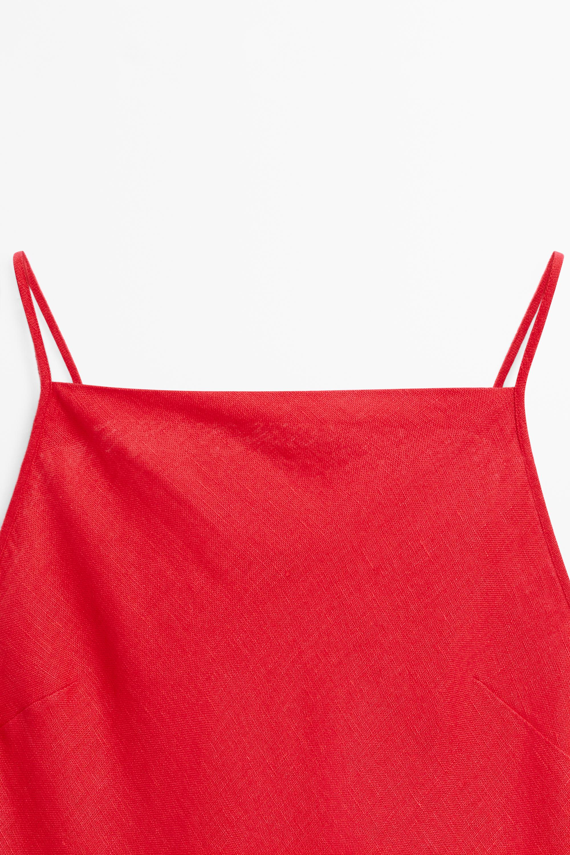 100% linen midi dress with straight neckline
